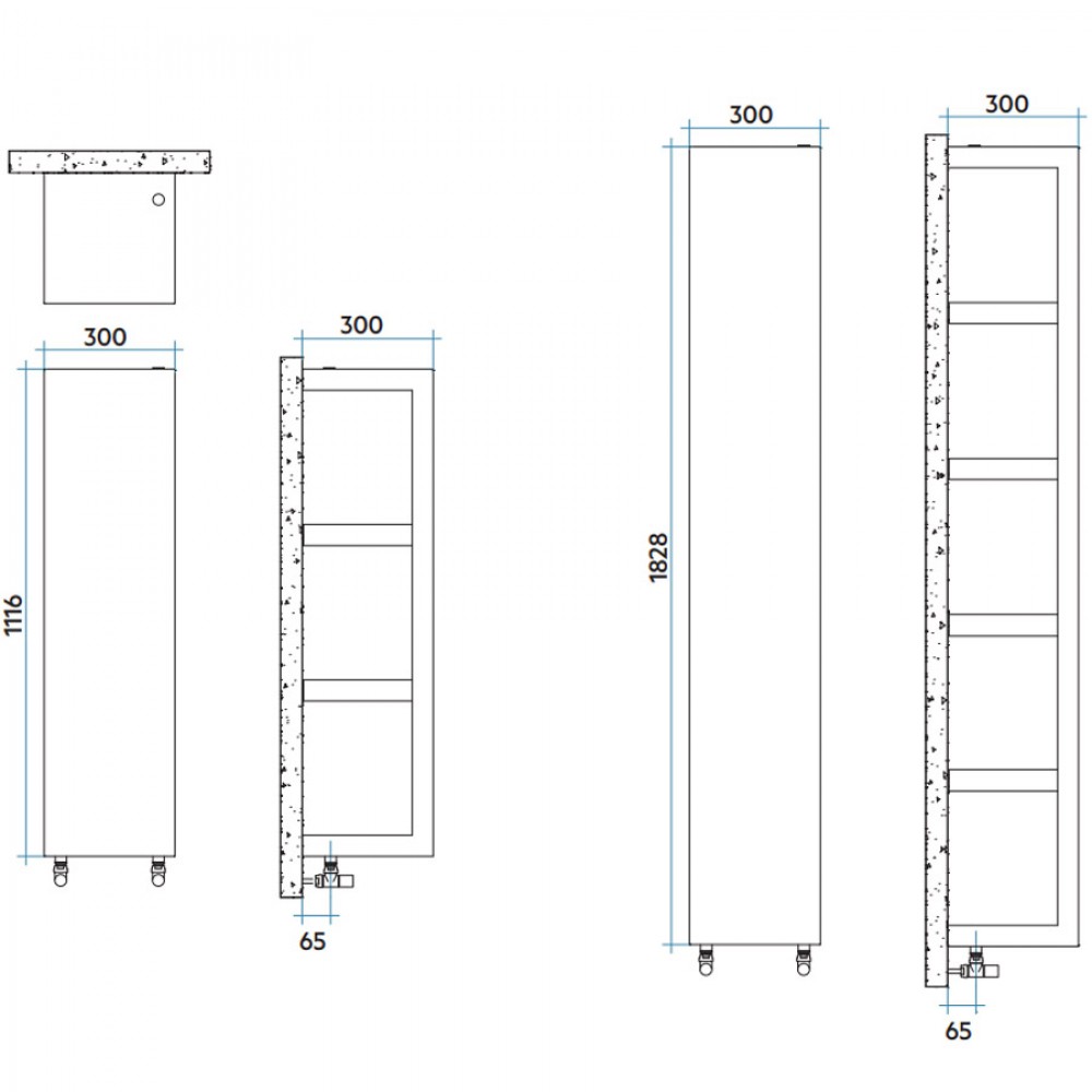 Дизайнерський вертикальний радіатор IRSAP Quadraqua 1116x300