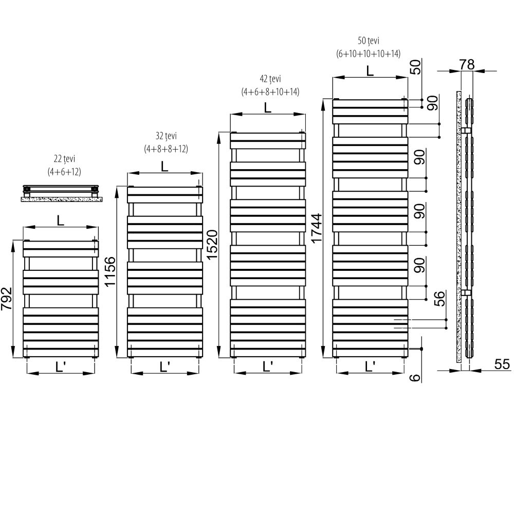 Дизайнерский полотенцесушитель IRSAP XILO 2 1156x506