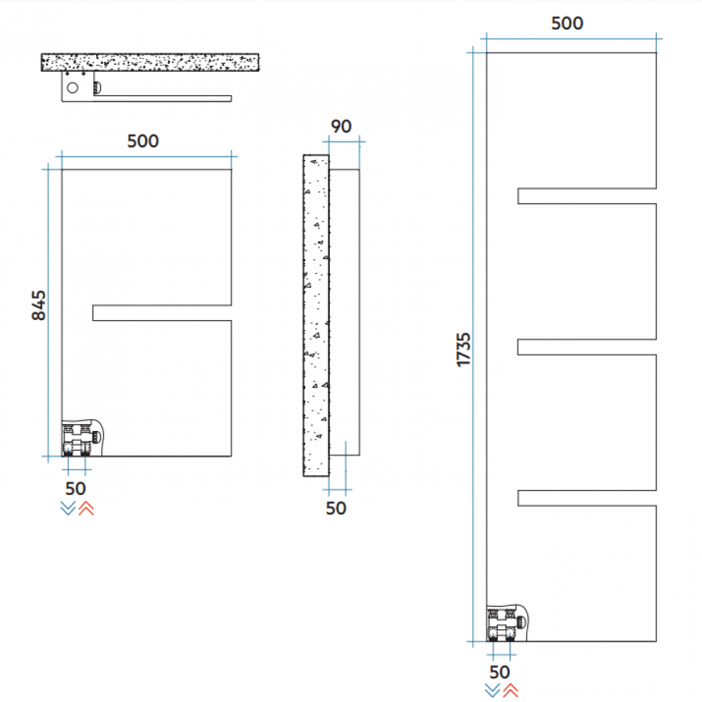 Дизайнерський вертикальний радіатор IRSAP Sequenze S 845x500