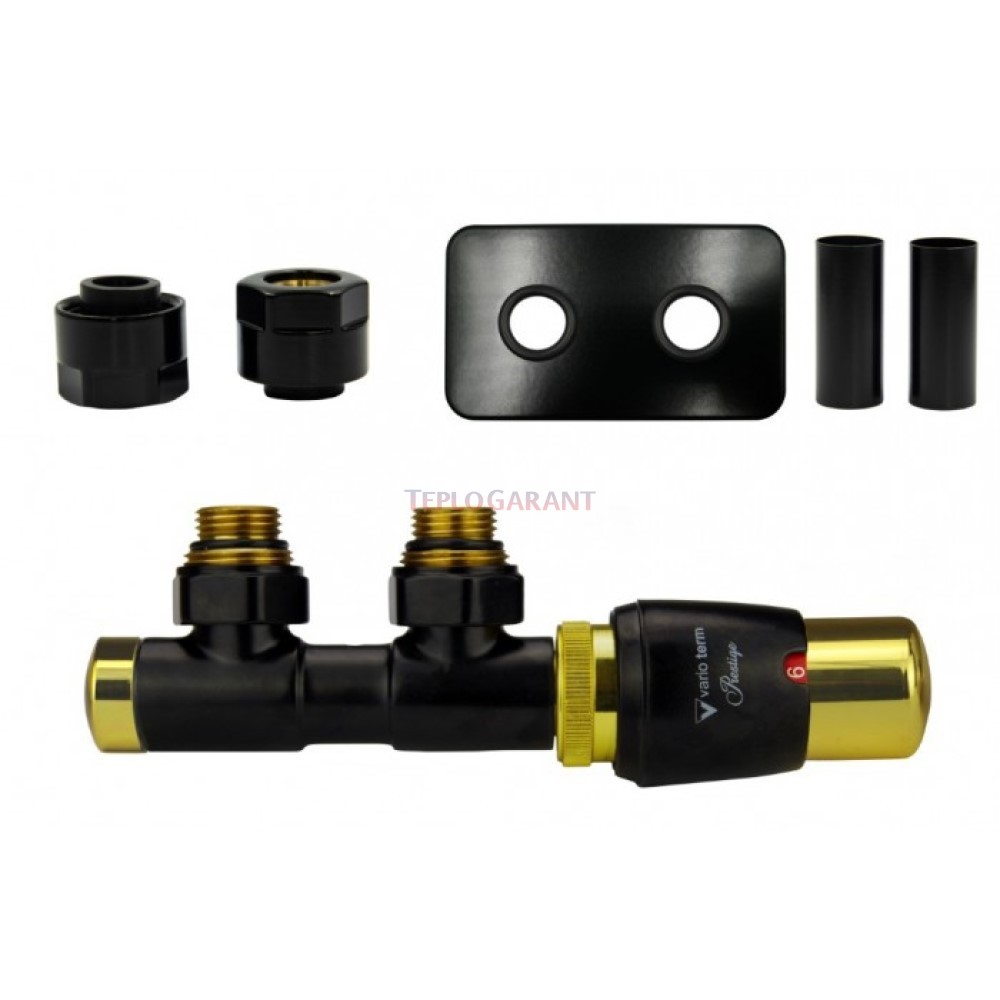 Кран радиаторный Vario Term All In One Twins Glamour Черный мат + Золото Правый