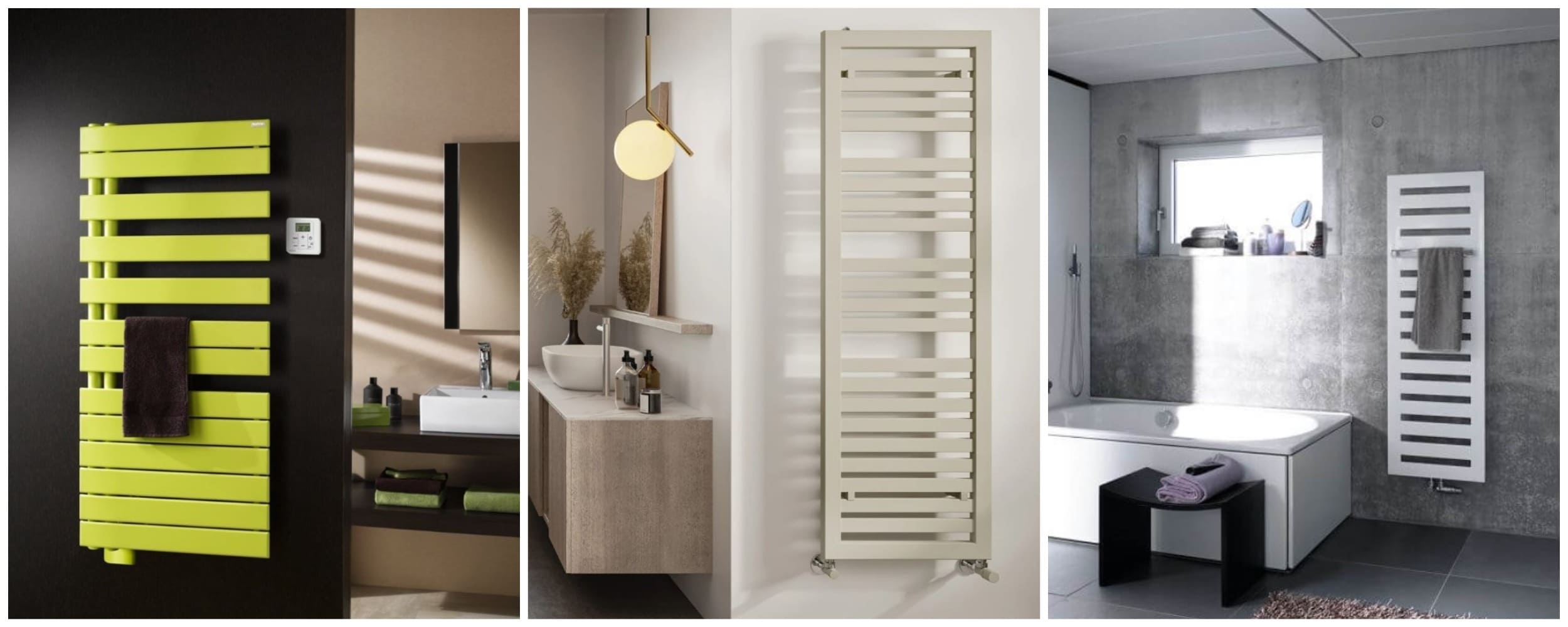 Полотенцесушитель дизайнерский IRSAP в желтом цвете, выполненный с горизонтальными штангами и двумя планками. Узкая стальная полотенцесушитель с рамкой и матовым покрытием. Третья модель плоской конструкции с выемкой для полотенец, монтаж в ванной комнате